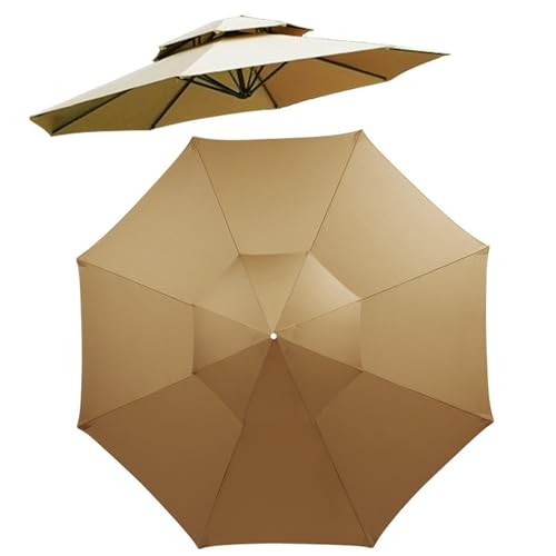 YLSZHY 8-Rippen-Doppeldach-Sonnenschirm für Terrasse, Versetztes Freitragendes Schirmdach Als Ersatz, Lichtbeständige Schirmabdeckung für Garten, Innenhof, Außenpool, Terrasse(2,7 m Khaki) von YLSZHY