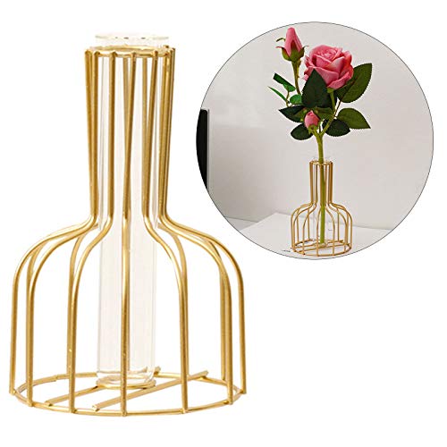 YLSZHY Blumenvasen mit Metallrahmen, Glas-Reagenzglas-Vase aus Metall, geometrische Blumenvase, Terrarium-Pflanzgefäß für Hochzeit, Urlaub, Party, Zuhause, Küche, Büro, Tischdekoration, Dekoration von YLSZHY