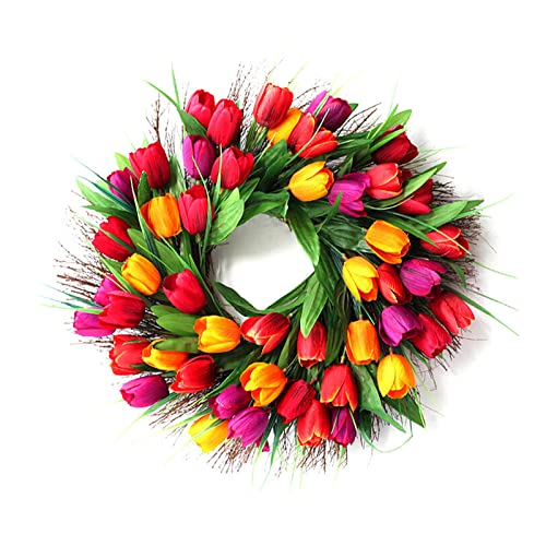 YLSZHY Künstlicher Tulpen-Kranz für Haustür 17,7 Zoll, Seidenblume, Frühlingstürkränze für Fenster, Wand, Hochzeit, Büro, Party, Heimdekoration von YLSZHY