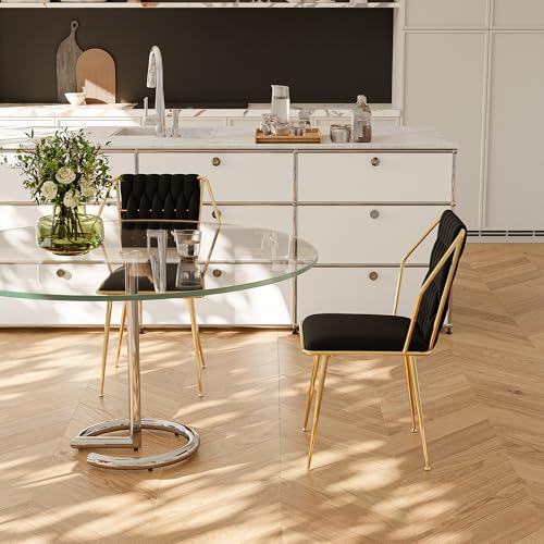 YLSZHY Moderne Esszimmerstühle aus Samt, 2er-Set, gewebter Polsterstuhl mit goldfarbenen Metallbeinen, Akzent-Seitenstuhl mit Metallrahmen, für Esszimmer, Küche, Wohnzimmer, Schlafzimmer, Waschtisch von YLSZHY