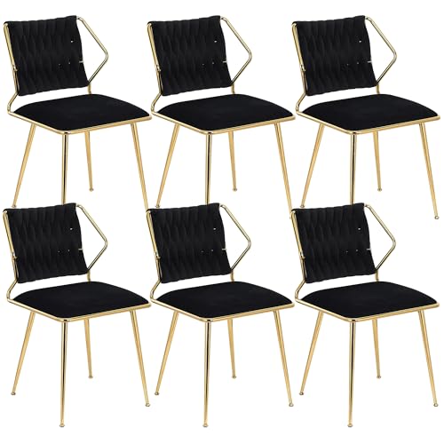 YLSZHY Moderne Esszimmerstühle aus Samt, gewebt, gepolstert, mit goldfarbenen Metallbeinen, Akzent-Seitenstuhl mit Metallrahmen, für Esszimmer, Küche, Wohnzimmer, Schlafzimmer, Waschtisch, 6 Stück von YLSZHY