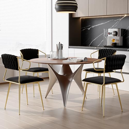 YLSZHY Moderne Samt-Esszimmerstühle 4er-Set, gewebter Polsterstuhl mit goldfarbenen Metallbeinen, Akzent-Seitenstuhl mit Metallrahmen, für Esszimmer, Küche, Wohnzimmer, Schlafzimmer, Waschtisch von YLSZHY