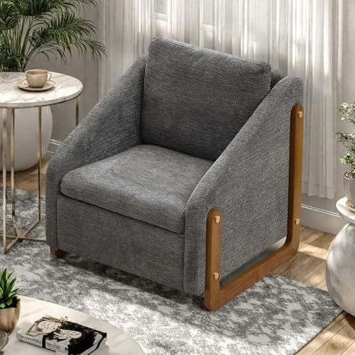 YLSZHY Moderner gepolsterter Akzentstuhl für Wohnzimmer, Einzel-Sofasessel mit Holzrahmen und Kissen, Chenille-Lounge-Sessel für Schlafzimmer (Dunkelgrau) von YLSZHY