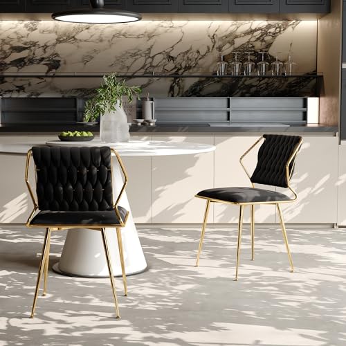 YLSZHY Samt-Esszimmerstühle 2er-Set, moderne gepolsterte Küchenstühle mit gewebter Rückenlehne und goldfarbenen Metallbeinen, armloser Seitenstuhl für Küche, Esszimmer, Wohnzimmer (2 Stück, Samt-C YLSZHY Samt-Esszimmerstühle 2er-Set, moderne gepolsterte Küchenstühle mit gewebter Rückenlehne und goldfarbenen Metallbeinen, armloser Seitenstuhl für Küche, Esszimmer, Wohnzimmer (2 Stück, Samt-C von YLSZHY
