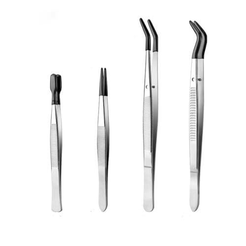 Pinzetten, 4 Teiliges Pinzette mit Gummispitze, Metall-Aufkleber-Pinzette mit weicher PVC-Beschichtung gebogene abgewinkelte Pinzette für die Herstellung von Schmuck im Labor, DIY, Stempelmünzen von YLUFAC
