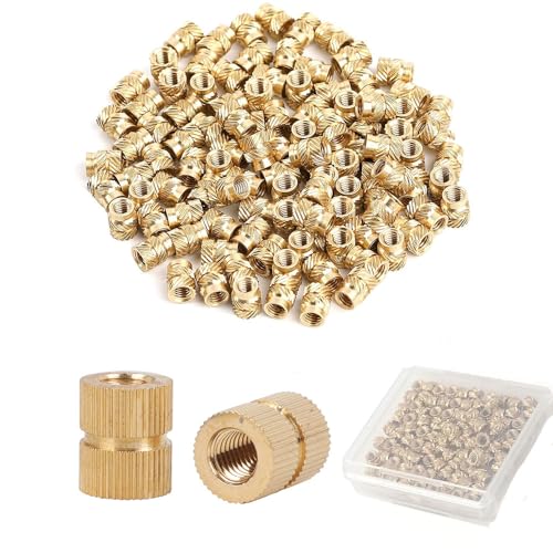 YLUFAC 100 Stück 3D Druck Messing Muttern, M4x4x5.9mm M4 Gewindeeinsatz Innengewinde Gerändelte Messingmuttern Gewindeeinsatz Einpressmutter Messing für 3D Druck Loptop Automobil Kunststoffschale von YLUFAC