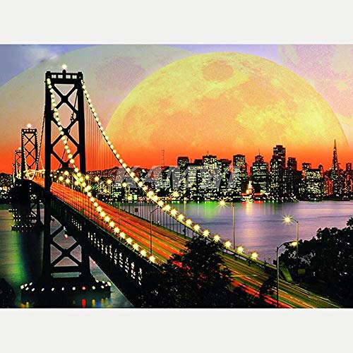 DIY 5d Diamant malerei Kits,San Francisco Golden Gate Bridge 5D Diamond Painting Familie Bohren voll kristall Strass Stickerei kreuzstich Kunst Handwerk Hause wanddekoration (40*50cm) Rahmenlos von YLWMBB