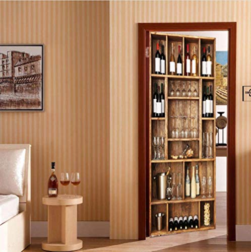 YLWMBB 3D TürPoster Weinregal PVC Selbstklebend Türtapete Türaufkleber Türfolie Türsticker Kühlschrank Aufkleber Tapete Home Schlafzimmer Wohnzimmer DIY Dekoration 77cm*200cm von YLWMBB