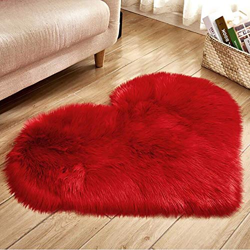 YLXD Faux Lammfell Schaffell Herz Teppich,Lammfell Imitat Kunstfell,Flauschig Weiche Nachahmung Wolle Teppich Longhair Fell Optik Gemütliches Schaffell Bettvorleger Sofa Matte von YLXD