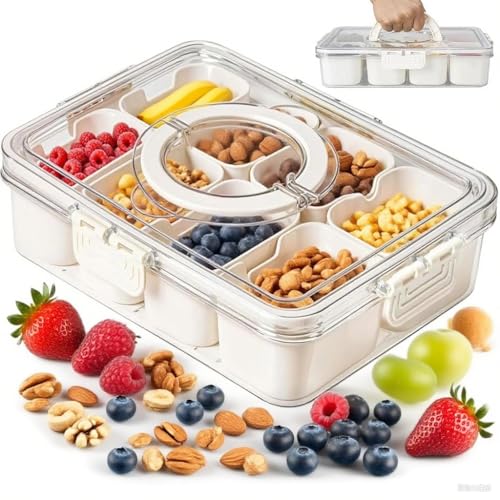 YLXQJIN Snackbox mit Fächern, Snack Box mit 8 Fächern und Deckel, Snackdose mit Griff, Tragbar und Vielseitige Snackschale Organizer, Kinder Obstbox Snackteller für Picknicks und Familientreffen von YLXQJIN