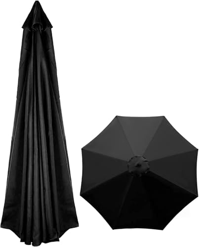 Ersatzbezug für Sonnenschirm,6/8 Streben Terrassenschirm Bespannung Stoffbezug Outdoor Markt Tisch Schirm Baldachin Ersatz Stoff Wasserdichtes UV-Schutz Tuch(Black,6 RIBS: 200CM/6.5FT) von YLZBA