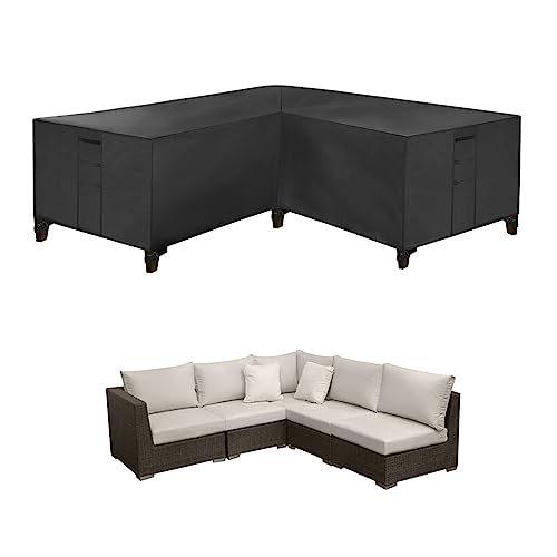 YLZBA Abdeckung for Gartenmöbel Ecksofa,Abdeckhaube for Gartenmöbel for V-Form 420D Abdeckplane wasserdichte Loungemobel Terrasse Abdeckung,Ecksofa Gartenmöbel Schutzhülle(Black,270 * 270 * 90cm) von YLZBA