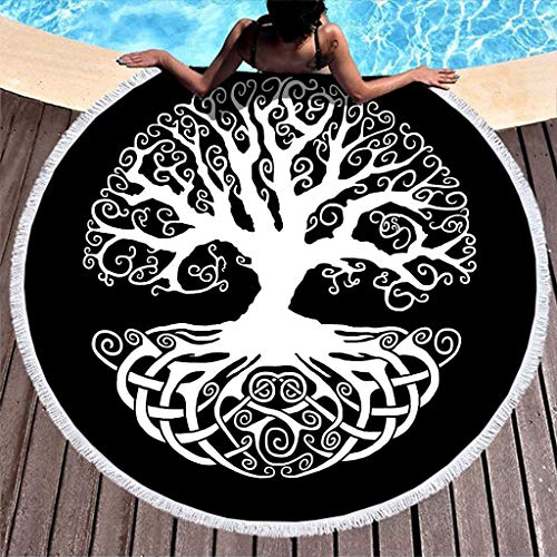 Schwarz und Weiß Keltisch Baum des Lebens Totem Druck Runder Strandwurf mit Quasten Wikinger Große Esche Tätowieren Stranddecke Natur Nordisch Mythologie Franse Strandtüch 150cm Schwarz und Weiß Keltisch Baum des Lebens Totem Druck Runder Strandwurf mit Quasten Wikinger Große Esche Tätowieren Stranddecke Natur Nordisch Mythologie Franse Strandtüch 150cm von YM Wand Doktor