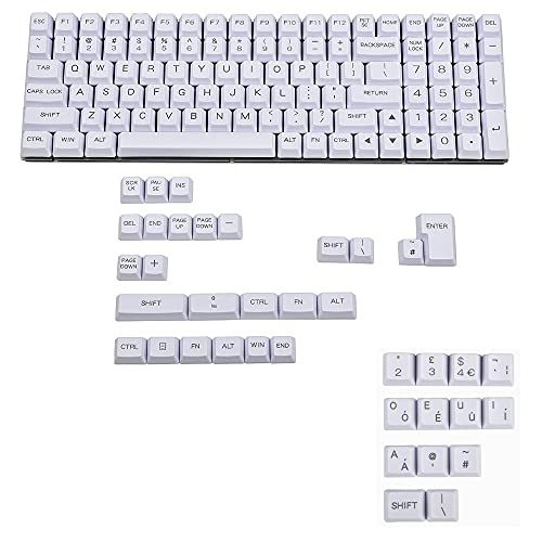 Lasergravierte UK-Tastenkappe für mechanische MX-Tastatur YMD96 KBD75 104 87 61 (Weiß UK ISO) von YMDK