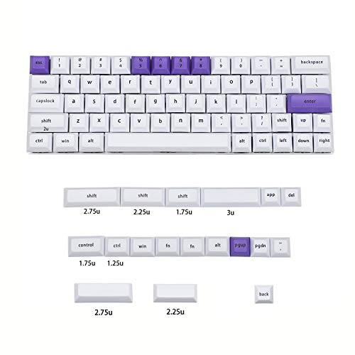 YMDK DSA Profile 61 64 68 Minila Dye Subimation 60% Keycaps Thick PBT Keycap Set for Cherry MX GH60 XD64 GK64 Tada68 Minila DZ60 SP64 (White Purple Mixed)(nur Keycap) von YMDK