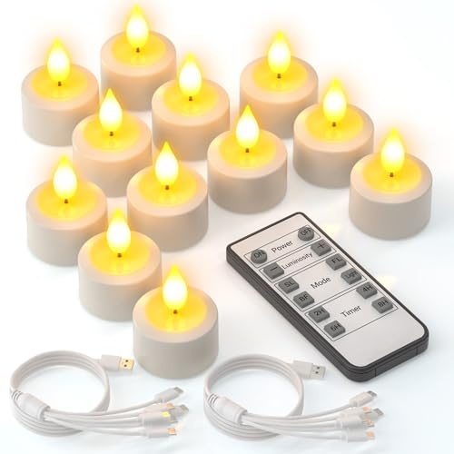 Yme 12er Set LED Teelichter Wiederaufladbar mit Timer, Elektrische LED Kerzen Aufladbar Flackernd Dimmbar mit Fernbedienung und USB-C Ladekabel für Zuhause Zimmer Halloween Weihnachten Party Deko Yme 12er Set LED Teelichter Wiederaufladbar mit Timer, Elektrische LED Kerzen Aufladbar Flackernd Dimmbar mit Fernbedienung und USB-C Ladekabel für Zuhause Zimmer Halloween Weihnachten Party Deko von Yme
