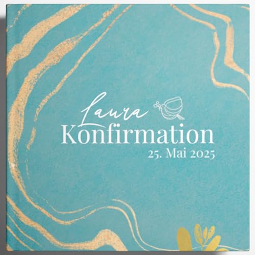 YMEMOS Konfirmation Gästebuch personalisiert blau Mädchen Junge - Erinnerungsbuch Konfirmation Erinnerungsalbum von YMEMOS