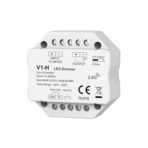 1PCS 1 Kanal Drei-in-Eins-Schalter 2,4G HZ drahtloser CV-LED-Lichtleisten-Controller mit Dimm-Einzel-/Mehrzonen-Mehrfachschutz(V1-H) von YMFYPRDV