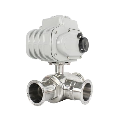 63-mm-Dreiwege-Edelstahl-Kugelhahn mit drei Klemmen in Sanitärqualität, elektrischer Kugelhahn mit hoher Plattform, 220 V, 110 V, 12 V(T TYPE_110VAC) von YMFYPRDV