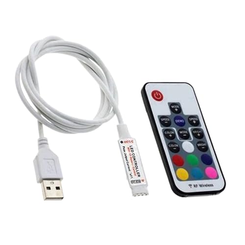 DC5-24V 17-Tasten LED Dimmer Fernbedienung Mini USB Weiß/Schwarz/DC Controller for 5050 RGB Farbleiste(USB White) von YMFYPRDV
