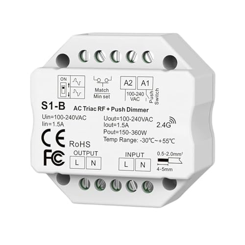 Dimmer-Fernbedienung for LED-Streifen oder Phasenabschnittsdimmung, Einstellung der Mindesthelligkeit über DIP-Schalter oder digitale Röhre(S1-B) von YMFYPRDV