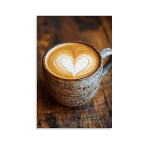 YMHDJYH Kaffee-Kunst: wirbelnden Espresso gießen Sie ein sanftes Herz in rustikalen Becher, warme Farbtöne. Wandkunst Wandbild moderne Deko Hängende Kunstposter 08 x 12 Zoll (20 x 30cm) von YMHDJYH