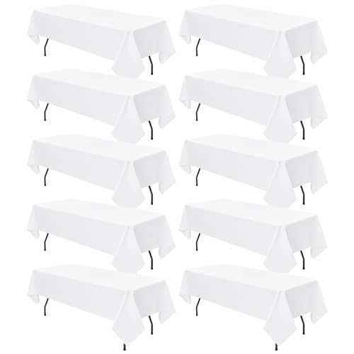 10 Packungen weiße, rechteckige Polyester-Tischdecke, 153 x 260 cm, Tischdeckenbezug aus Polyesterstoff, für rechteckige Tische im Innen- und Außenbereich,Hochzeit,Geburtstag,Party,Tischdekoration von YMHPRIDE