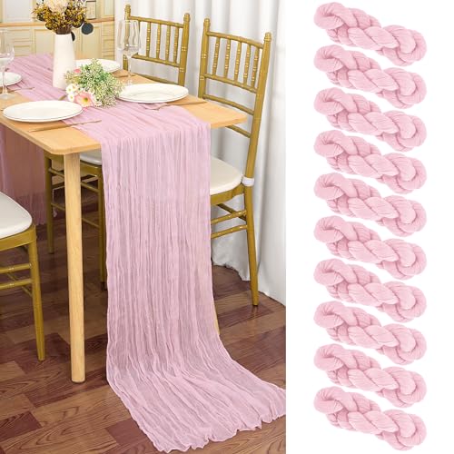 10 Stück Seihtuch-Tischläufer Babyrosa,90 x 300 cm Hell Rosa Rustikaler Gaze-Stoff Boho-Tischläufer Käsetuch Cheesecloth Tischläufer Hochzeit Tischdecke für Hochzeitsfeier Brautparty Tischdekoration von YMHPRIDE