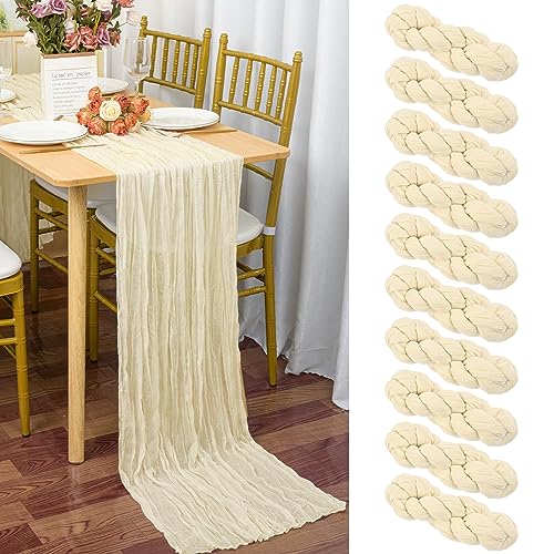 10 Stück Seihtuch-Tischläufer Hell Beige,90 x 300 cm Elfenbein Rustikaler Gaze-Stoff Boho-Tischläufer Käsetuch Cheesecloth Tischläufer Hochzeit Tischdecke für Hochzeitsfeier Brautparty Tischdekoration von YMHPRIDE