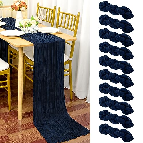 YMHPRIDE 10 Stück Seihtuch-Tischläufer Marine Blau,90 x 300 cm Dunkelblau Rustikaler Gaze Stoff Boho Tischläufer Käsetuch Tischläufer Hochzeit Tischdecke für Hochzeitsfeier Brautparty Tischdekoration von YMHPRIDE