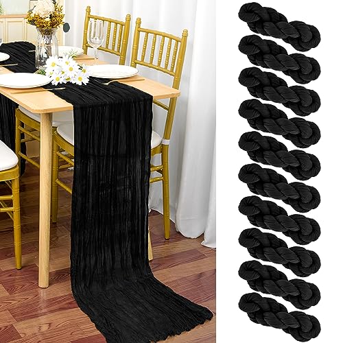 10 Stück Seihtuch-Tischläufer Schwarz,90 x 300 cm Schwarz Rustikaler Gaze-Stoff Boho-Tischläufer Käsetuch Cheesecloth Tischläufer Hochzeit Tischdecke für Hochzeitsfeier Brautparty Tischdekoration von YMHPRIDE