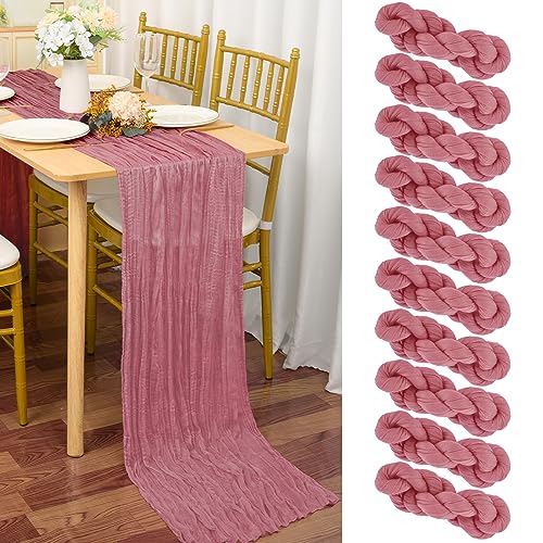 10 Stück Seihtuch-Tischläufer Staubige Rose,90 x 300 cm Rosa Rustikaler Gaze-Stoff Boho-Tischläufer Käsetuch Cheesecloth Tischläufer Hochzeit Tischdecke für Hochzeitsfeier Brautparty Tischdekoration von YMHPRIDE