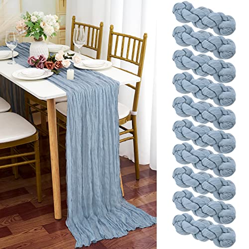 10 Stück Seihtuch Tischläufer Staubiges Blau,90 x 300 cm Blau Käsetuch Tischläufer Rustikaler Gaze Stoff Boho Cheesecloth Tischläufer Hochzeit Tischdecke für Hochzeitsfeier Brautparty Tischdekoration von YMHPRIDE