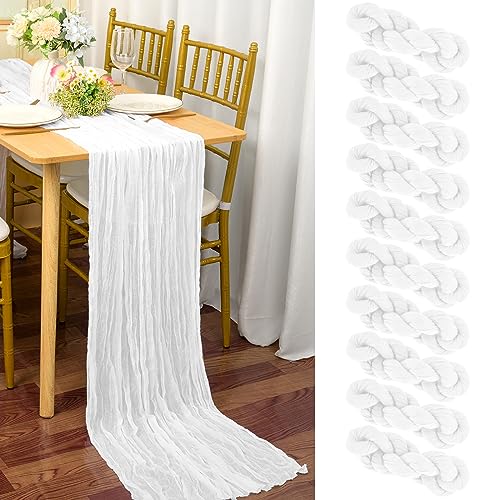 10 Stück Seihtuch-Tischläufer Weiß,90 x 300 cm Rustikaler Gaze-Stoff Boho-Tischläufer Käsetuch Cheesecloth Tischläufer Hochzeit Tischdecke für Hochzeitsfeier Brautparty Tischdekoration von YMHPRIDE