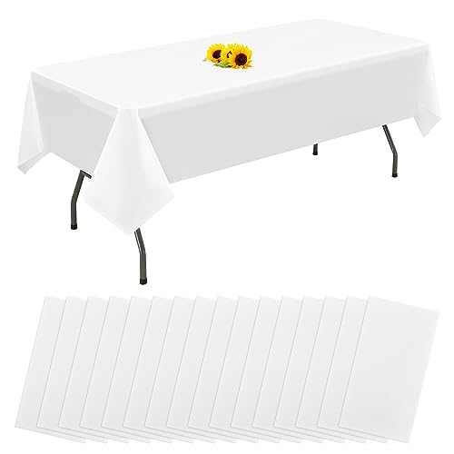 16 Packungen Einweg-Tischdecken Weiß rechteckige Kunststoff-Tischdecke 137 cm x 274 cm Premium-schmutzabweisende/wasserdichte Tischdecken für Geburtstag,Hochzeit,Party,Grillen,Picknick-Dekoration von YMHPRIDE