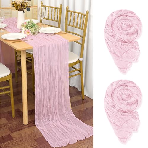 2 Stück Seihtuch-Tischläufer Babyrosa,90 x 300 cm Hell Rosa Rustikaler Gaze-Stoff Boho-Tischläufer Käsetuch Cheesecloth Tischläufer Hochzeit Tischdecke für Hochzeitsfeier Brautparty Tischdekoration von YMHPRIDE