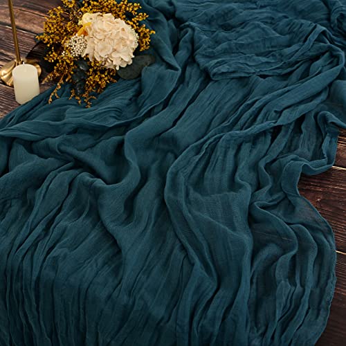 2 Stück Seihtuch-Tischläufer Dunkel Teal,90 x 300 cm Rustikaler Gaze-Stoff Boho-Tischläufer Käsetuch Cheesecloth Tischläufer Hochzeit Tischdecke für Hochzeitsfeier Brautparty Tischdekoration von YMHPRIDE