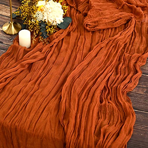 2 Stück Seihtuch-Tischläufer Gebranntes Orange,90 x 300 cm Rustikaler Gaze-Stoff Boho-Tischläufer Käsetuch Cheesecloth Tischläufer Hochzeit Tischdecke für Hochzeitsfeier Brautparty Tischdekoration von YMHPRIDE