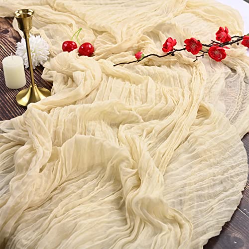YMHPRIDE 2 Packungen Käsetuch-Tischläufer, 90x305 cm Beige Elfenbein Seihtuch Tischläufer Gaze-Stoff Tischläufer Boho Käsetuch-Hochzeits-Tischdekoration Tischdecke für Hochzeit Party Tischdekoration von YMHPRIDE