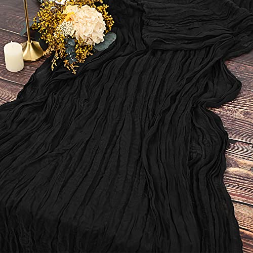 2 Stück Seihtuch-Tischläufer Schwarz ,90 x 300 cm Schwarz Rustikaler Gaze-Stoff Boho-Tischläufer Käsetuch Cheesecloth Tischläufer Hochzeit Tischdecke für Hochzeitsfeier Brautparty Tischdekoration von YMHPRIDE