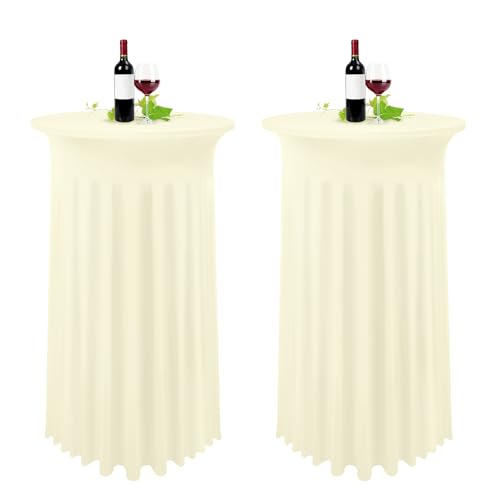 2er-Set Stretch Stehtisch Husse für Bistrotisch Elfenbein Ø 80-85 cm Spandex Stretch Tischdecke mit Rock, Tischrock Für Hochzeit Geburtstagsfeier Bankett und Bistrotische(80×110cm,Hell Beige) von YMHPRIDE