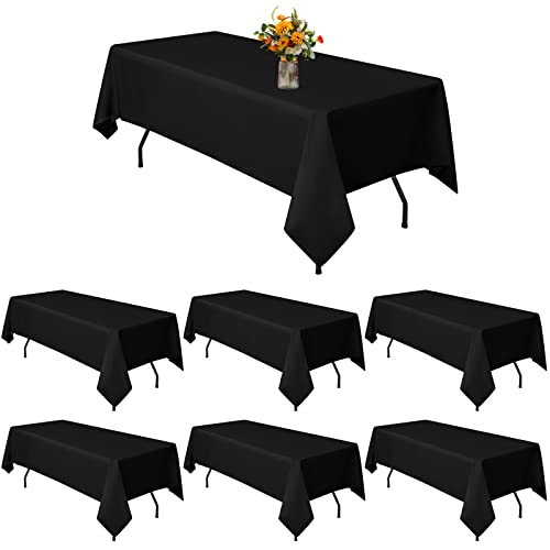 6 Packs Schwarzes Polyester Tischtuch 153 x 260 cm Polyester Stoff Tisch Kleidung Abdeckung für 6ft Rectangle Tables Flecken und Falten resistent waschbar Tischdecke für Hochzeit Party Tisch von YMHPRIDE