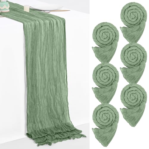 6 Packungen salbeigrüner Käsetuch-Tischläufer, Käsetuch-Tischläufer, Gaze, rustikale Boho-Tischläufer für Hochzeit, Brautparty, Geburtstag, Party, Tischdekoration. (55 x 180 cm) von YMHPRIDE