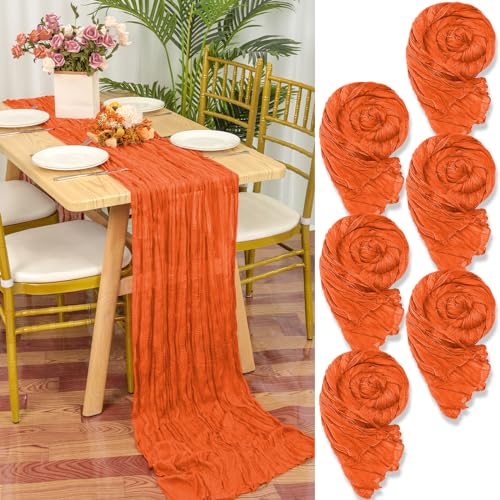 6 Stück Seihtuch Tischläufer Orange,55 x 300 cm Rustikaler Gaze Stoff Boho Tischläufer Käsetuch Cheesecloth Tischläufer Hochzeit Tischdecke für Hochzeitsfeier Brautparty Tischdekoration von YMHPRIDE