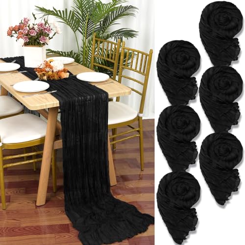 6 Stück Seihtuch Tischläufer Schwarz,55 x 300 cm Schwarz Rustikaler Gaze Stoff Boho Tischläufer Käsetuch Cheesecloth Tischläufer Hochzeit Tischdecke für Hochzeitsfeier Brautparty Tischdekoration von YMHPRIDE