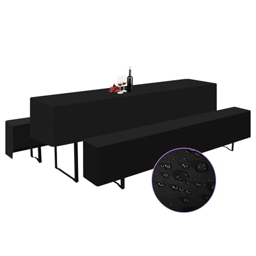 YMHPRIDE Biertischhussen 1er-Set, Schwarz Wasserdicht Bierbankhusse und Tischdecken, Set für 50 cm Tischbreite, Bierzeltgarnituren 220 x 50cm für Gartenbankett-Gartenmöbel-Bezüge. von YMHPRIDE