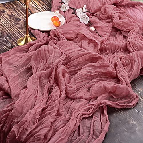 2 Stück Seihtuch-Tischläufer Staubige Rose,90 x 300 cm Rosa Rustikaler Gaze-Stoff Boho-Tischläufer Käsetuch Cheesecloth Tischläufer Hochzeit Tischdecke für Hochzeitsfeier Brautparty Tischdekoration von YMHPRIDE