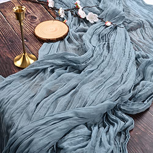 2 Stück Seihtuch-Tischläufer Staubiges Blau,90 x 300 cm Rustikaler Gaze-Stoff Boho-Tischläufer Käsetuch Cheesecloth Tischläufer Hochzeit Tischdecke für Hochzeitsfeier Brautparty Tischdekoration von YMHPRIDE