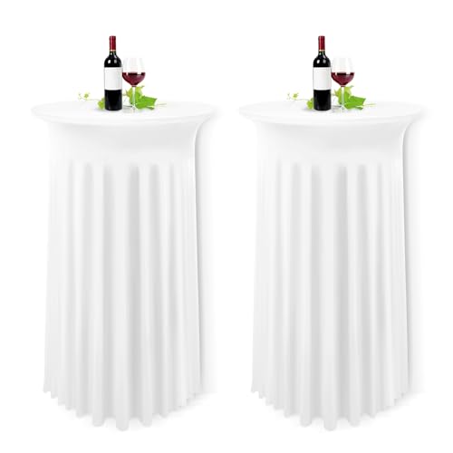 YMHPRIDE 2er-Set Weiße Stehtisch Hussen Stretch Stehtisch Tischdecke mit Rock, 80×110cm Runder Cocktail-Tischrock, Bistrotisch-Bartisch-Abdeckung für Party, Hochzeit, Banketttisch von YMHPRIDE