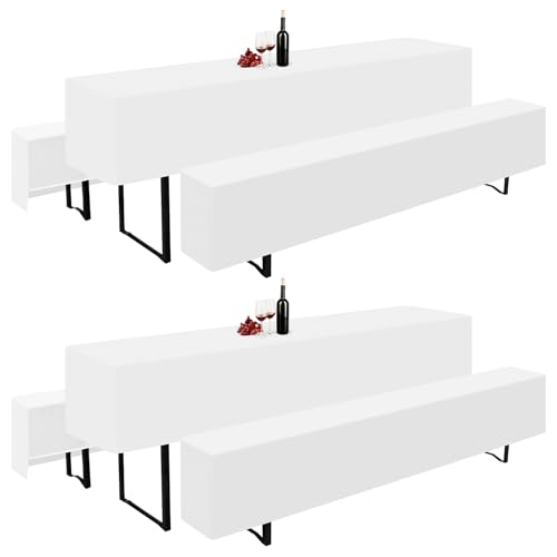 YMHPRIDE Biertischhussen 2er-Set, weiße Bierbankhusse und Tischdecken, Set für 70 cm Tischbreite, Bierzeltgarnituren 220 x 70cm für Gartenbankett-Gartenmöbel-Bezüge. von YMHPRIDE